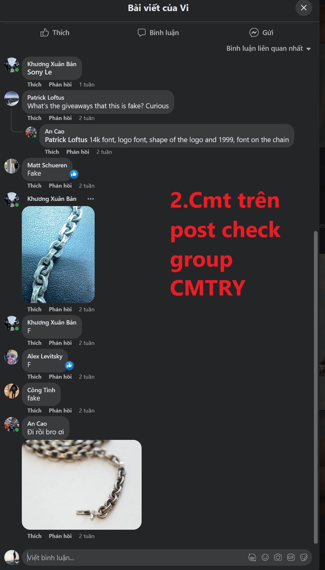 cmt fake bài post check dây paper chain trên CMTRY Authentication/Buy/Sell 